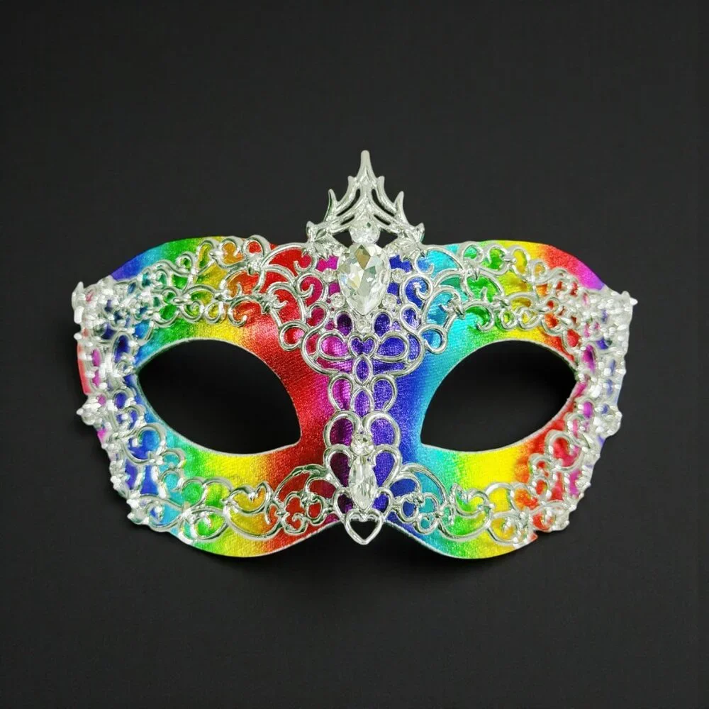 2 in 1 rainbow mask, Masquerade party wedding, silver rainbow mask, Party mask